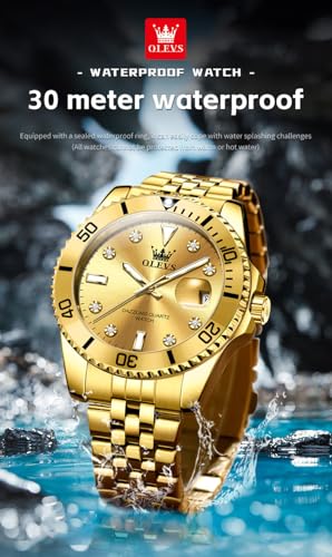 Image of OLEVS Watch for Men Stainless Steel Quartz Business Dress Diamond Large Dial Waterproof Mens Watches with Date Wrist Watch