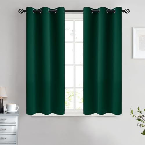 Image of COSVIYA Grommet Room Darkening Dark Green Curtains 45 inch Long for Bedroom | Light Blocking Insulated Thermal Curtains for Living Room, Blackout Thick Polyester Window Drapes,38x45 inches, 2 Panels