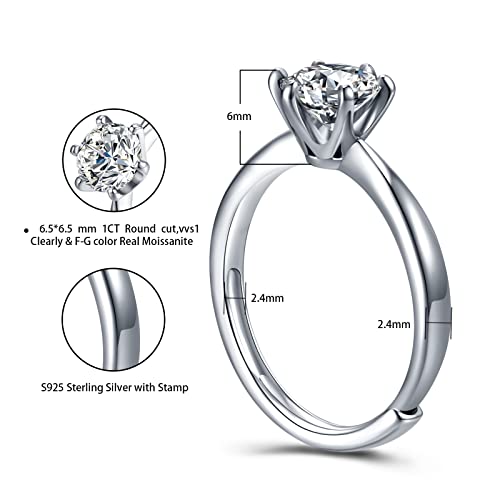 Atylyk 1 Carat Moissanite Adjustable Engagement Ring Wedding Promise 925 Sterling Silver Solitaire Rings for Women2