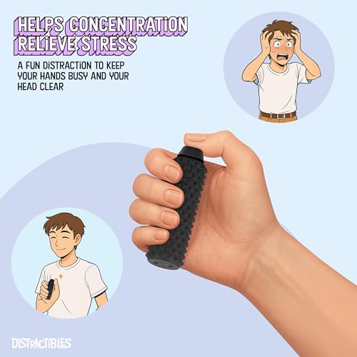 Image of Distractibles Sensory Roller Fidget with Clicker, Tactile Spikes for Anxiety, Stress Relief, Pain Stimulation, Autism & Over Stimulation with Lanyard (Black + Black)