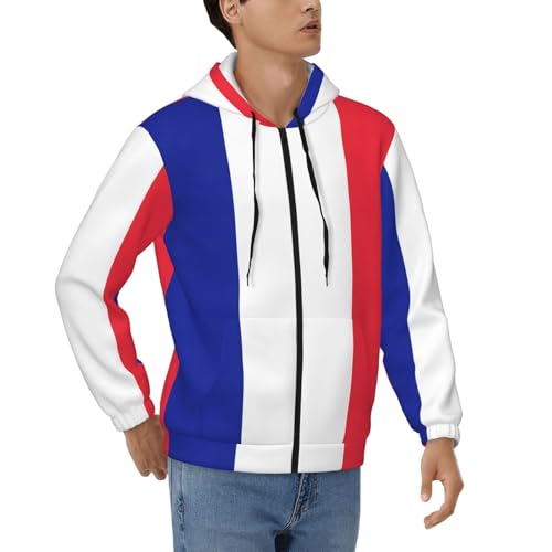 Sweat à fermeture éclair drapeau français homme en polyester doux anti-froid