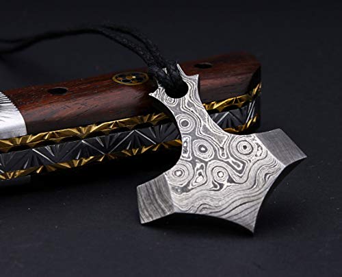 Damascus KE-0915-HK Beautiful Handmade Thor's Hammer Hand Forged Steel Pendant for men Locket Accessories
