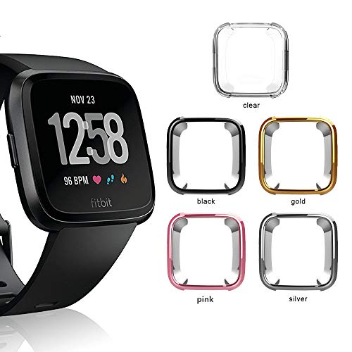 3 Pack Case for Fitbit Versa 2 with Screen Protector, Haojavo Soft TPU Full Protective Cover Ultra-Thin Scratch Resistant Slim Fit Plated Bumper for Fitbit Versa 2 Accessories