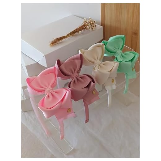 Tiara infantil, Laço grande, Conjunto com 4 Tiaras em Cores, Rosa claro, Branco, Verde Menta, rosé, Acessório para Cabelo