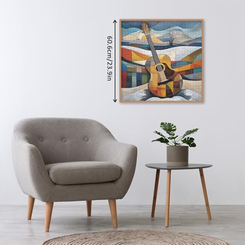 Rompecabezas de guitarra geométrica colorida para adultos, 1000 piezas. Rompecabezas de puzle musical con tema de guitarra. Rompecabezas artísticos desafiantes, coloridos y frescos de instrumentos musicales. miniatura 5