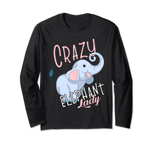 Crazy Elephant Lady Cool Wild Animals Funny Zoo Keeper regalo Maglia a Manica