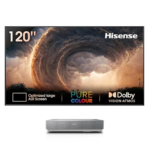 Hisense 4K Laser TV 120L5HTUKA - 120 ALR Screen Ultra Short Throw Smart 2700 Lumens Dolby Vision&Atmos and HDMI2.1 eARC supports VIDAA U6 Apple AirPlay 2 & HomeKit Netflix YouTube Prime Video