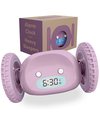 Image of CLOCKY Alarm Clock on Wheels - Loud Rolling Alarm Clock for Heavy Sleepers | Runaway Clock that Jumps & Runs to Wake You Up | Funny Unique Gift for Adults & Teens (Lavender)
