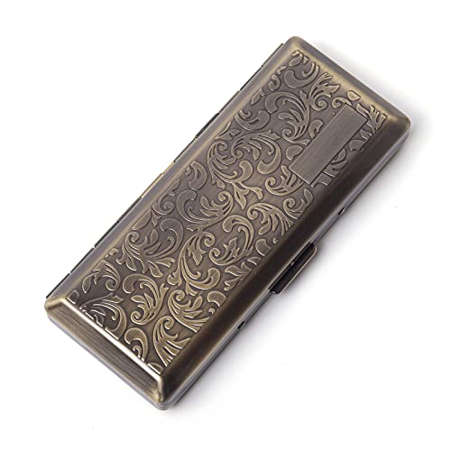 Image of Metal Cigarette Case - Portable Double Sided Spring Clip, Holds 10 Cigarettes, Button Closure, Vntage Bronze