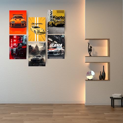 Image of Posters Inc Sports Cars Posters for Wall A4 Size Aesthetic Setup 300 GSM Matte Paper Pack of 6 Automotice Motorsport Decor for Gaming Room, Bedroom, Home, Office & Living Room Glue Dots Included