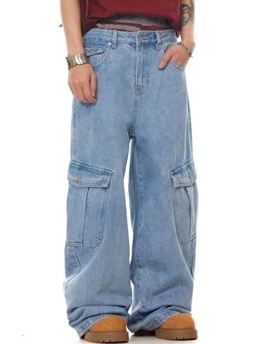 Y2k Baggy Cargo Jeans Men Loose Fit Denim Skater Jeans Wide Leg Cargo Pants Multiple Pockets2