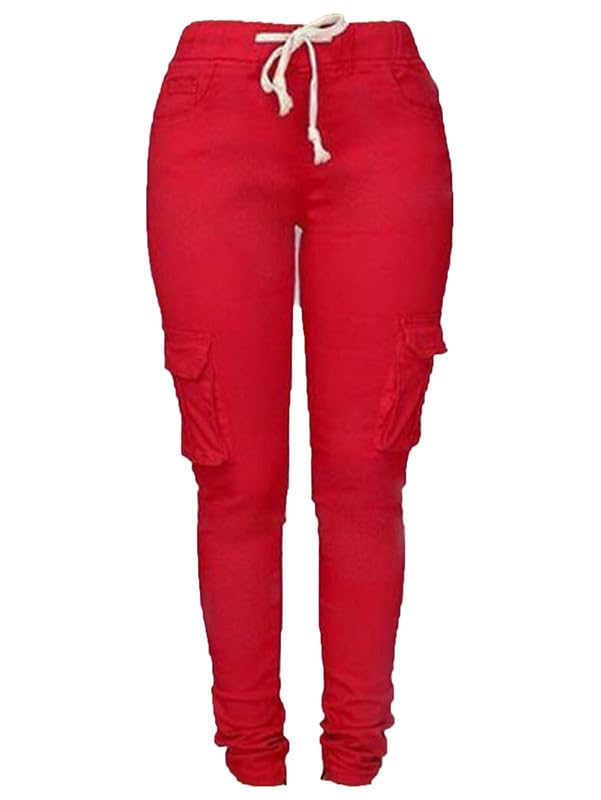 Andongnywell Womens Solid Color Stretch Drawstring Skinny Pants Cargo Joggers Butt Lift Pant with Pockets