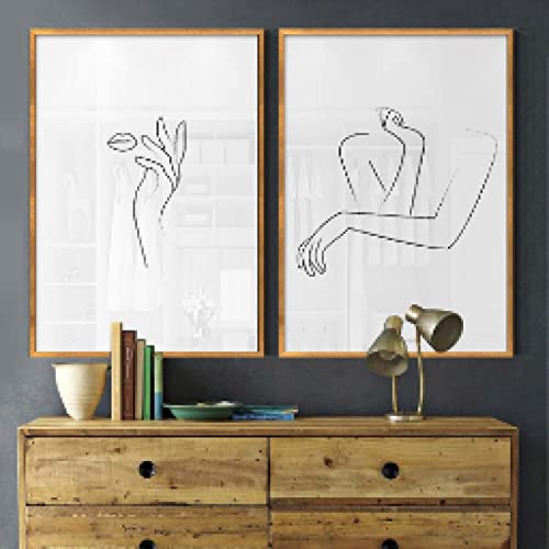 Affiche Femme Portrait Jaune en toile de style minimaliste esquisse ligne 50x70cm sans cadre