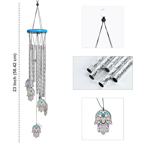 Image of ZAICUS Hamsa Hand Wind Chime - 23-Inch Metal Wind Chimes for Home Decor, Protection & Positive Energy - Hanging Bells for Balcony, Garden & Outdoor Spaces
