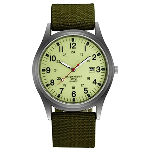Imagen de NIDONE Reloj para Hombre con indicador de Fecha Reloj de Pulsera para Hombre Brilla en la Oscuridad Cuarzo para al Aire Libre con Correa de Nailon Verde para