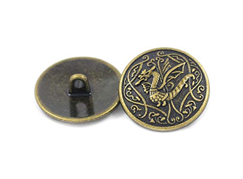 Bezelry 10 Pieces Spitfire Celtic Dragon Metal Shank Buttons. 25Mm (1 Inch) (Antique Brass) #TOP2