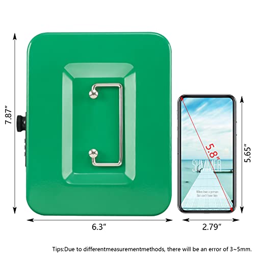 Image of KYODOLED Cash Box with Combination Lock,Safe Metal Box for Money,Storage Lock Box with Money Tray,7.87 inchx 6.30 inchx 3.54 inch Green Medium