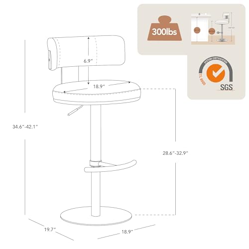 Butacos ajustables CHITA, set de 3, con giro de 360° y base metálica para barra, isla de cocina o comedor, asiento en cuero sintético marrón silla y estructura negra miniatura 3