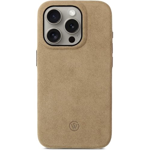 GOOD WILHELM Alcantara-Hülle Kompatibel mit iPhone 15 Pro Max handgefertigtes Premium Case mit magnetischem Qi-Laden und extra Kameraschutz Leder-Alternative (Baltic Sand iPhone 15 Pro Max)