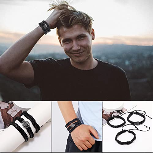 Mozaka 36Pcs Braided Leather Bracelets For Men Women Handmade Wrap Woven Cuff Bracelets Wooden Beaded Bracelets Vintage Ethnic Tribal Wristbands Bracelet Set Adjustable #TOP4