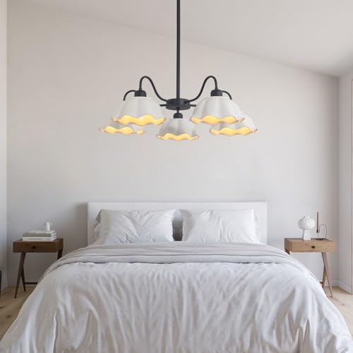 Image of Black Vintage Chandelier Fixture 5-Light Semi Flush Mount Ceiling Light Mid Century Ceramic Sputnik Chandelier Contemporary Pendant Light for Living Room Bedroom