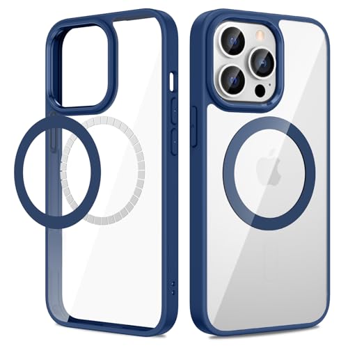 Image of VEGO Case for iPhone 13 Pro Max /iPhone 12 Pro Max Magnetic Case, Clear Hard PC Back Cover + Soft TPU Frame Slim Resist Scratches Protective Bumper Magnet Case for iPhone 13 Pro Max 6.7 inch -Navy Blue
