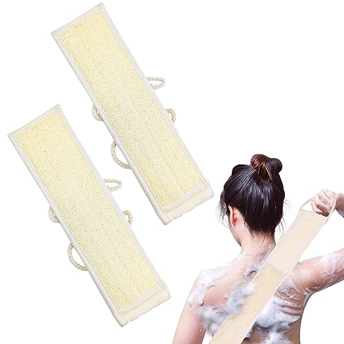 2 Pack Two-Sided Bath & Body Back Scrubber Natural Loofah Sponge Back Exfoliating Scrubber Combo Set Deep Clean & Invigorate Your Skin for Men and Women
