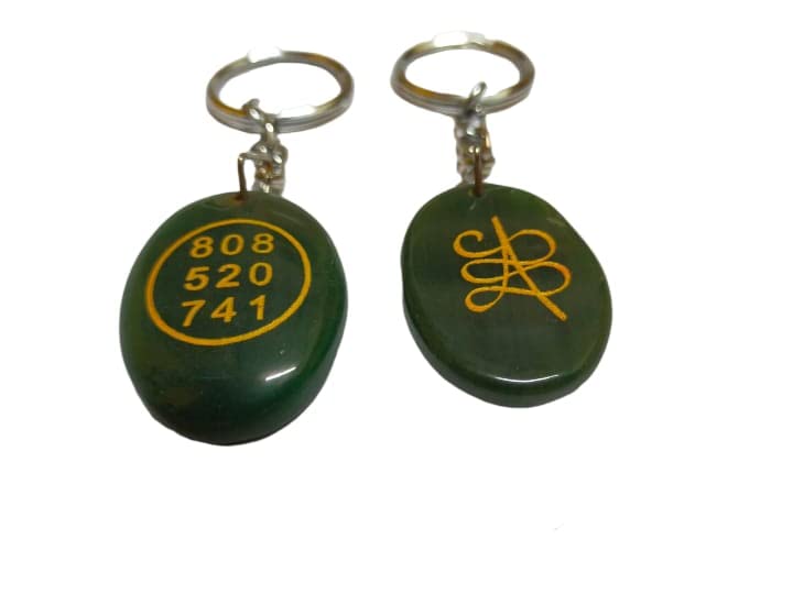 Shivalaya Gems CrystalGreen Jade Crystal Stone Money Switch Word Zibu Symbol Key Chain