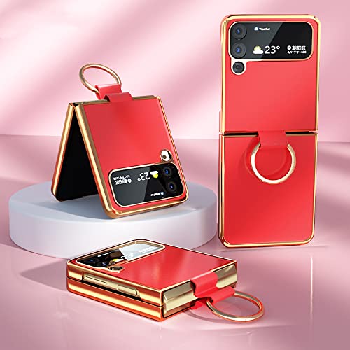 Coque cuir Samsung Z Flip 4 chic rouge avec anneau de maintien haut de gamme