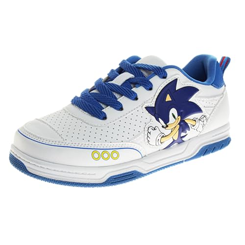 Josmo Kids Sonic The Hedgehog Sneakers - Characters Slipon Lace up Casual Fashion Tennis Boys Shoes - White Blue (Size 1 Big Kid)