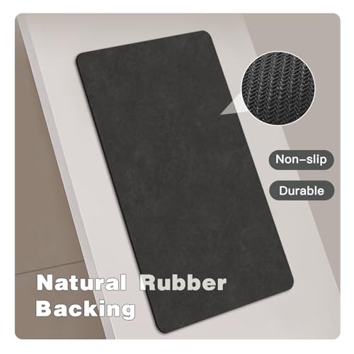Black Bath Mat, Bathroom Rugs Non Slip Washable Thin Absorbent Quick Dry Bath Mat Fits Under Door Bathroom Floor Mat Perfect for Bath, Shower, or Sink 24"x70" Black