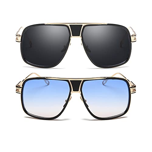Image of Dollger Sunglasses for Men Oversize Classic Black Shades Goggle Retro Gold Alloy Frame Sun Glasses