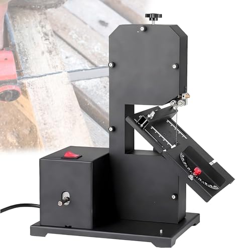 Multifunktionale Mini-Bandsägemaschine, 800 W tragbares Bandsägen-Set, 4-in-1-Tischsägen mit Schleifrad, Stoffrad, Bohrfutter und Schleifscheibe, 70 mm Schnitthöhe