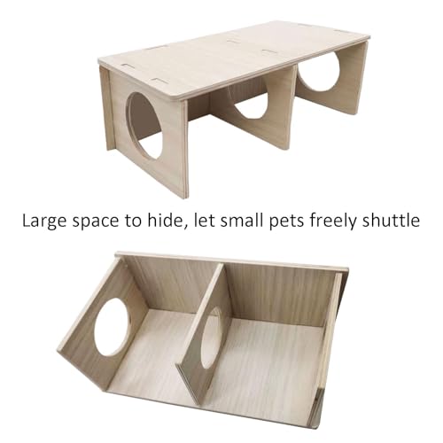 Hamiledyi Wooden Hamsters 2-Chamber Hideout-Tunnel Multi Chamber Exploring Toy Hamster Hiding Maze Tunnel Toy Platform Stuff Cage Accessories for Gerbil Rat Mice - Image 4