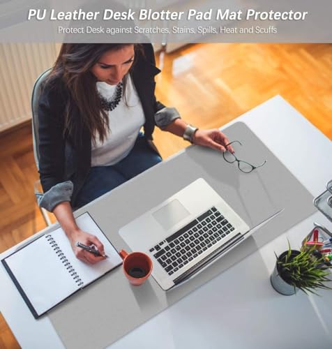 Image of Large Desk Mat Office Desk Pad 24 X 36 Inch PU Leather Desk Blotter Table Protector on Top of Desks Waterproof Desk Writing Cover Mousepad for Laptop Computer Gaming Keyboard Double Sides Gray /White