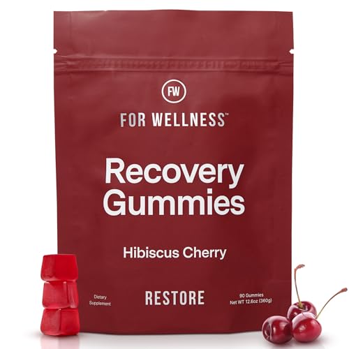 Recovery Gummies Restore - Tart Cherry Gummies for Muscle Recovery - Hibiscus Cherry Flavor with Antioxidants & Electrolytes Combats Soreness Boosts Energy - Vegan Non-GMO Gluten-Free - 90ct