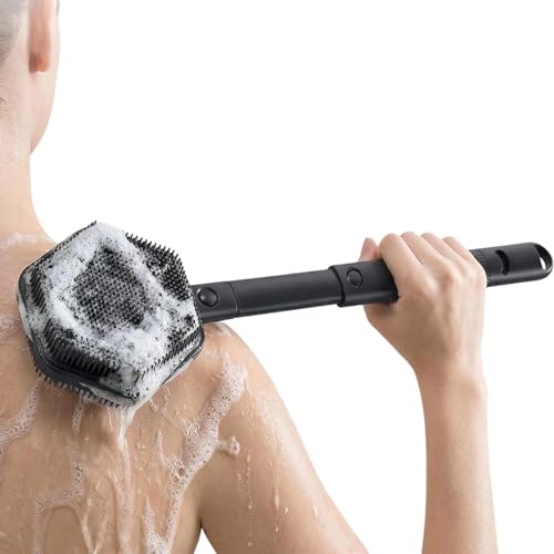Gratte-dos pour douche et brosse lave-corps double face avec manche antidérapant