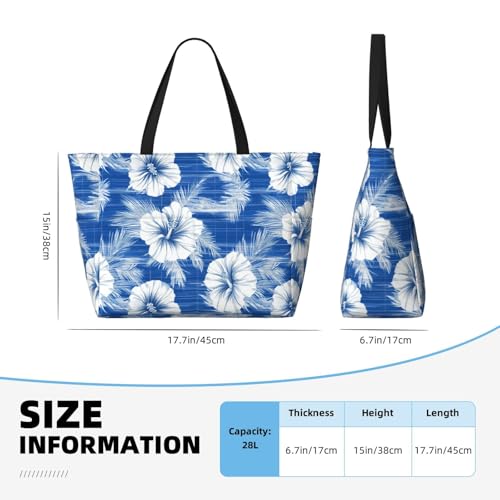 Large Beach Bags for Women Sandproof - Hawaiian Hibiscus Blue Print Summer Travel Work Tote Bags with Zipper2