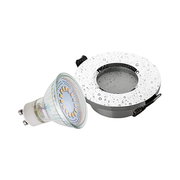 SEBSON Einbaustrahler Bad IP44 Alu Chrom inkl. GU10 LED Lampe 3,5W - Unterputz Decken Einbau Rahmen rund Lochdurchmesser…