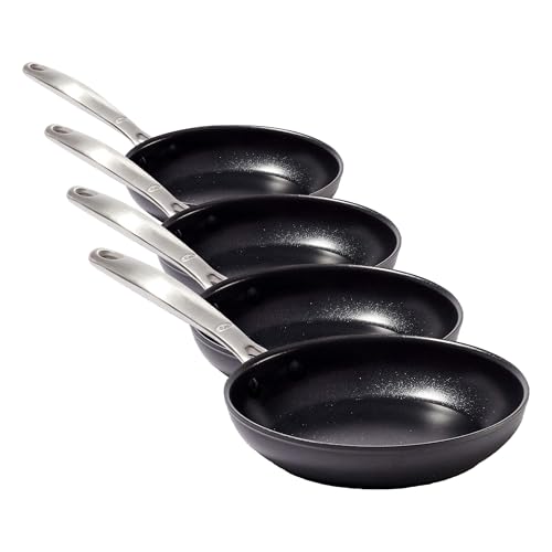 Image of OXO Enhanced 8 inch Frying Pan Skillet,PFAS-Free Ceramic Nonstick,Durable Hard Anodized Cookware,Scratch Resistant,Stainless Steel Handle,Good Grips,Dishwasher Safe,Oven safe,Black,(Pack of 4)