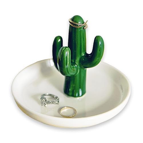 mono living Cactus Ring Holder, Dorm Décor Desk Jewelry Dish Aesthetic Room Decoration Trendy Cute Tray Cool Thing Plant Stuff Boho Ceramic Catchall Bedroom Organizer, Teen Girl Women Kid Her Gift