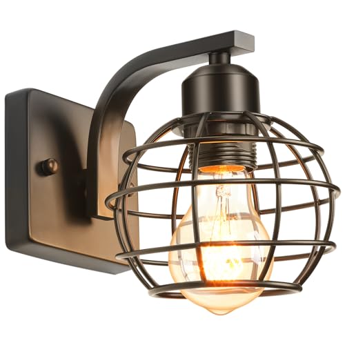 LIGKIN Applique Murale Industrielle Interieur Lampe Cage en Métal Murale E27 Vintage Noir Appliques Murales Chambre Rétro Éclairage pour Salon Couloir Café...