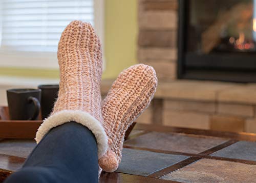 Image of Elanze Designs Gold Glitter Knit Pom Pom Womens One Size Plush Lined Non Skid Indoor Slipper Socks