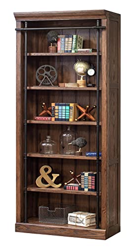 Martin Furniture Avondale 8\' Tall Bookcase Wall with Ladder, Storage Organizer, Display Shelf for Office, Brown - Thumbnail 3