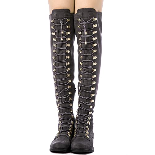 GLOBALWIN Women's Over The Knee Thigh High Gray Suede Tall Boots for Women Long Boots with Side Zipper Size 9M - image 5