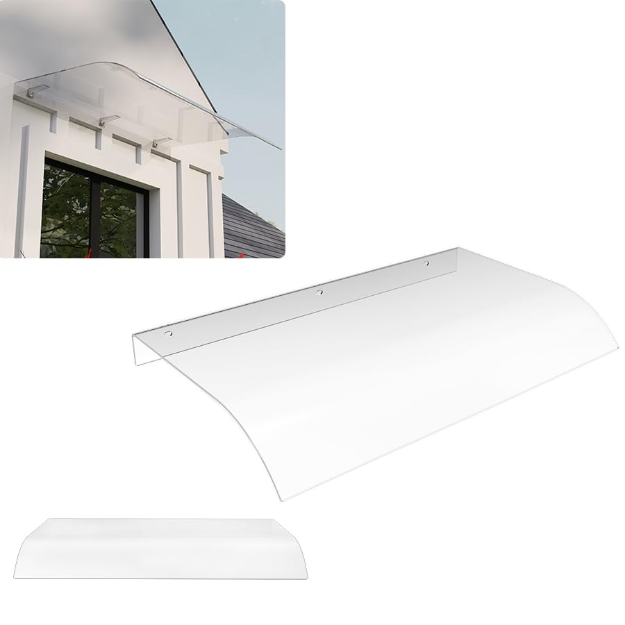 SAILUN Curved Transparent Window Door Awning, Canopy for Front Door Canopy 50x80cm, 3.5mm Thick PET Canopy, UV Protection Rain Snow Shield, Awning for Window, Door, Balcony, Patio, Pet House