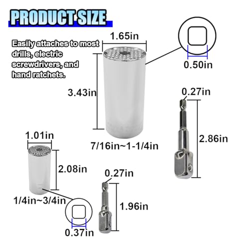 ZIMISI Universal Socket Set (11-32mm 7-19mm), Self Adjusting Wrench with Power Drill Adapters, Universal Socket Tool for Unscrew Any Bolt, Multi-Function Tool for Dad, Men, and Husband