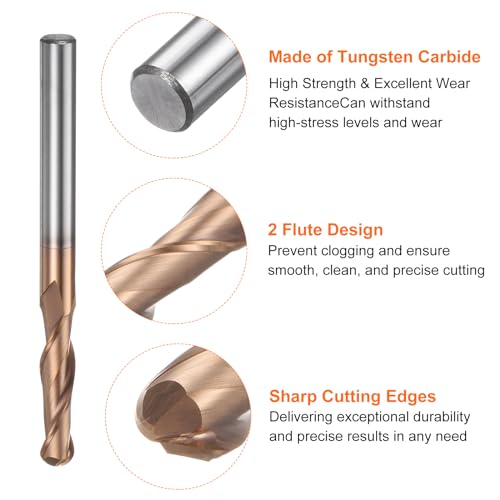 Image of HARFINGTON Ball Nose End Mill 2 Flute 1 /4 inch Diameter 1 /4 inch Shank Tungsten Carbide Spiral CNC Router Bits 1-1 /8 inch Cutting Length Single End Ball Cutting Tool for Carving Engraving Grinding