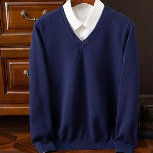 Mens Fall Winter Sweater V-Neck Patchwork Long Sleeves Slim Fit Warm Knitted Pullover4