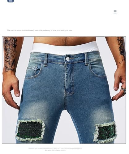 Men High Street Motorcycle Casual Tight Stretch Denim Trousers Personalized Ripped Slim Fit Jeans2